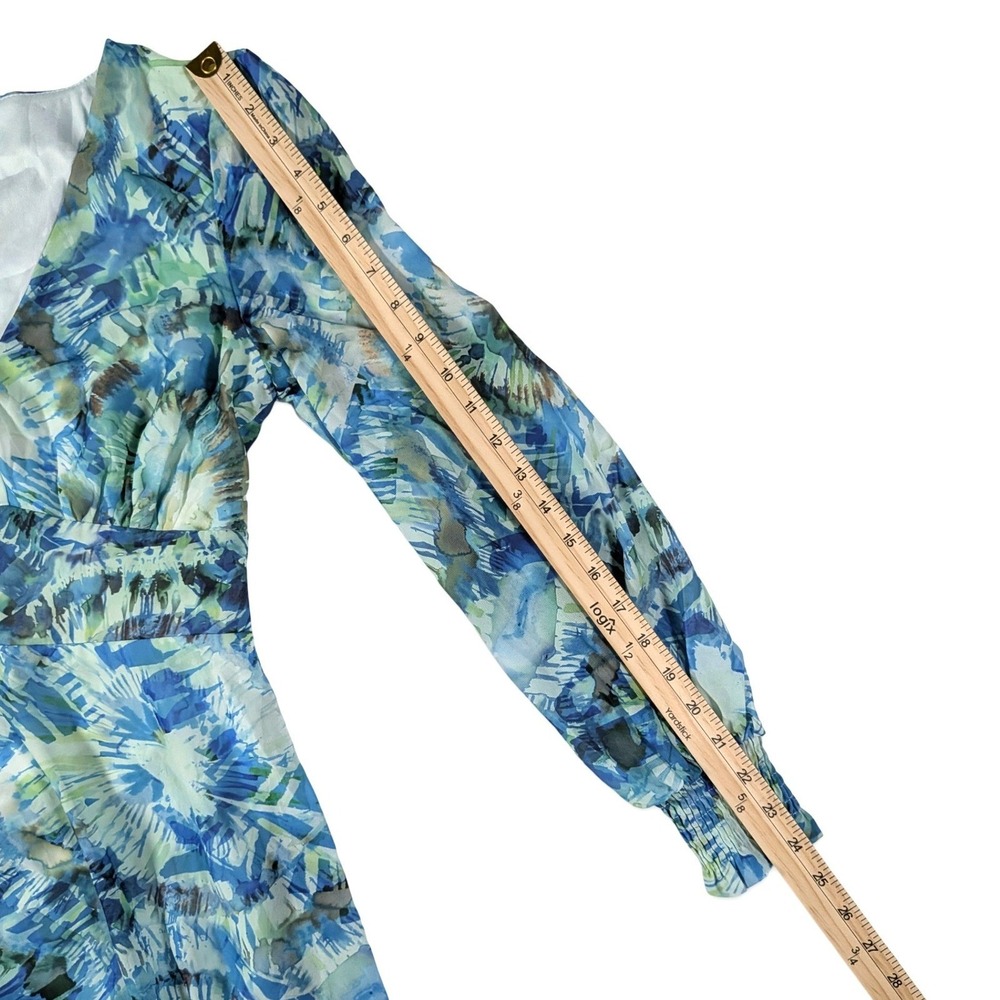 Faeriesty Blue Green Floral Maxi Dress V Neck Balloon Sleeve Whimsical Cottage S - Picture 13 of 13